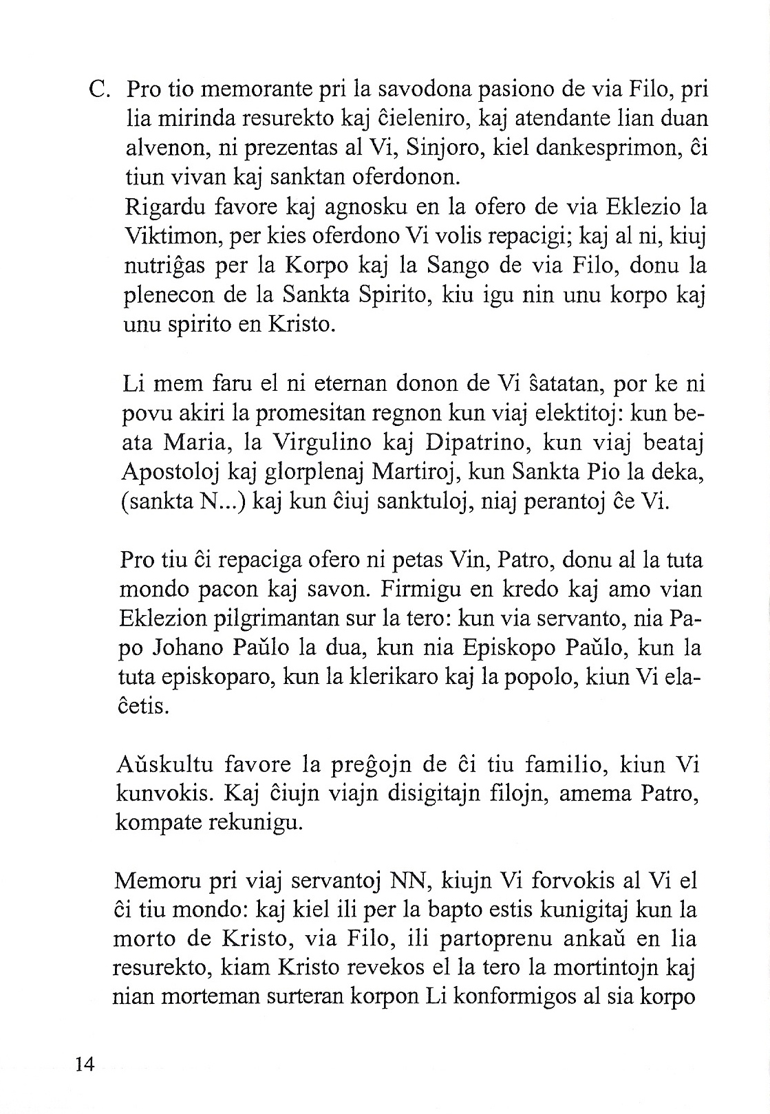 Eŭkaristia preĝo (sekvo)